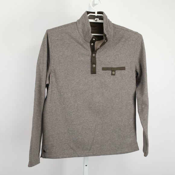 UNTUCKit Sweater Men Large Gray Green Trim Snaps Mock Neck Parkson - Picture 2 of 11